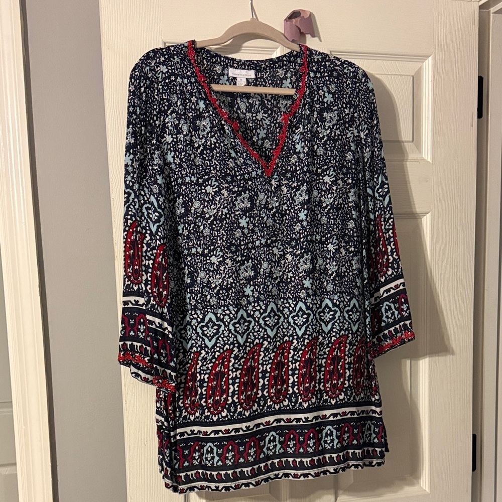 Charter Club Navy and Red Floral Tunic